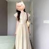 2026 Summer New French Gentle Wind V-neck Dress Short Sleeves High Sense Thin Waist Temperament Medium and Long Dress