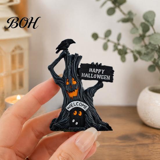 Durable Resin Craft Gifts Spooky Halloween Figurine, Scary Ghost Pumpkin Tabletop Decoration Small Autumn Crafts for Tiered Tray, Shelf, Mantel, Home