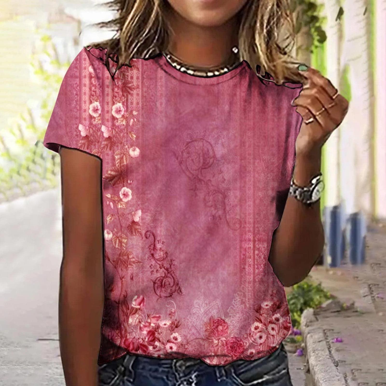 

Женская модная повседневная блузка с коротким рукавом и цветочным принтом, пуловер с круглым вырезом XXXL розовый