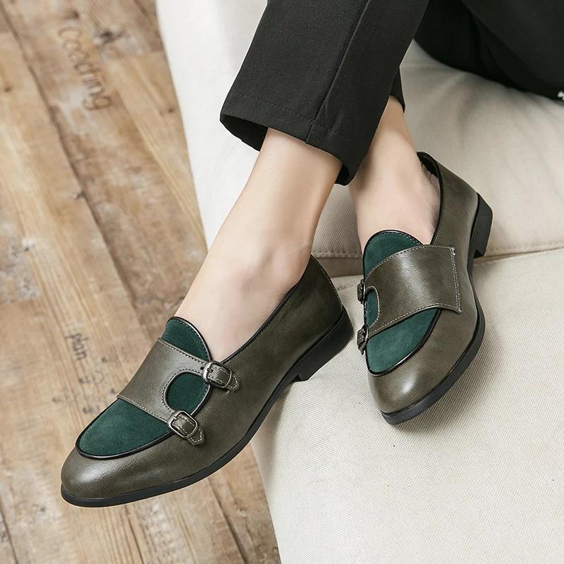 New Shallow Shoe Green Loafers Double Buckle Brand Men Shoes Italian Classic Slip on Casual Shoes Luxury Designer Shoes