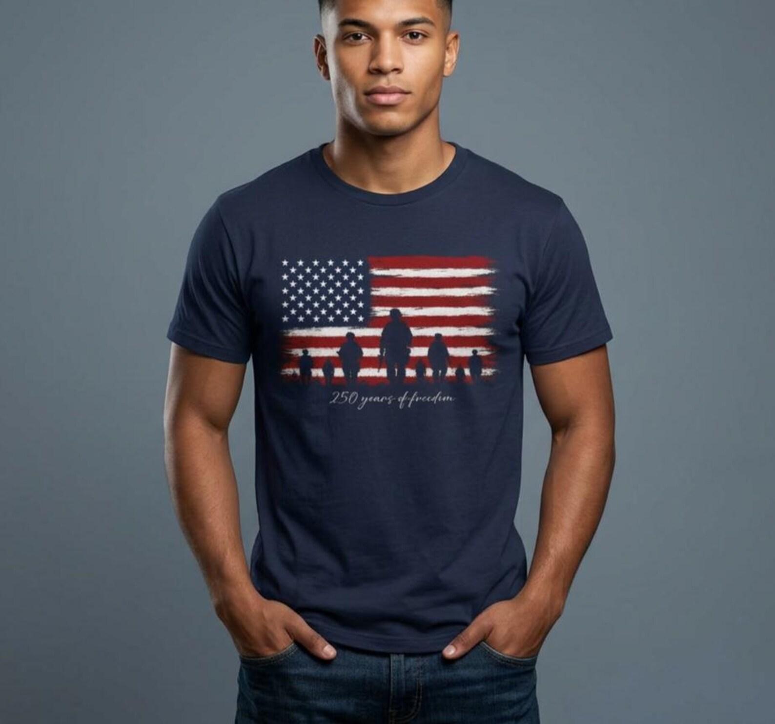 American Flag Soldier Silhouette T-Shirt | Patriotic Tee, 4th of July M