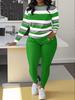 Women's Two-Piece Letter Print Striped Set: Casual Long-Sleeve T-Shirt & Sweatpants/Leggings