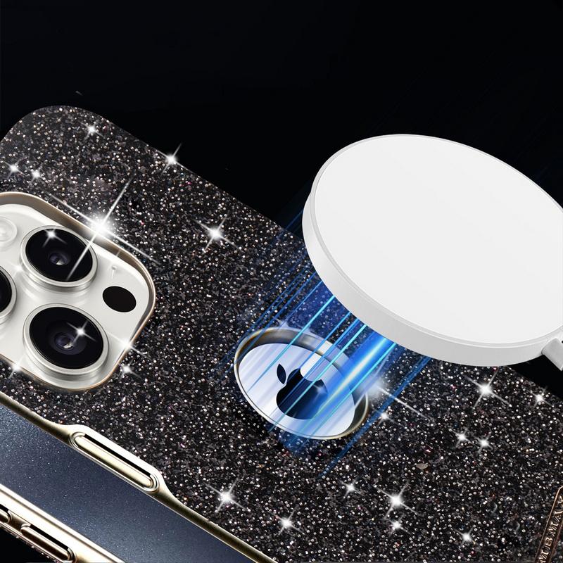 Luxury Glitter Jewel Glossy for MagSafe Phone Case For iPhone 16 Pro Max 15 14 Plus 13 12 Plating Shockproof Magnetic Hard PC Bumper Cover