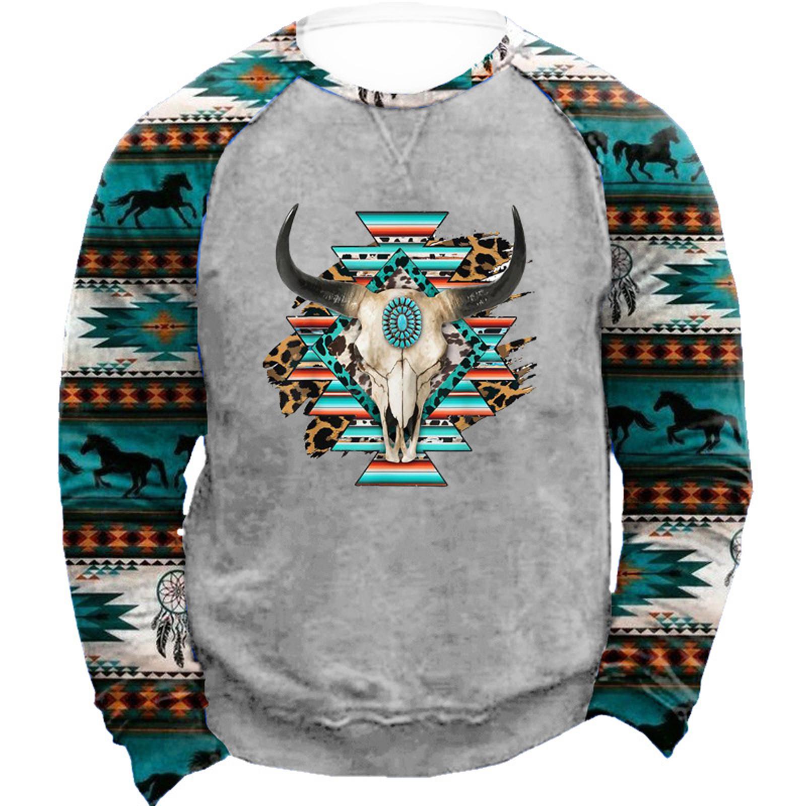 

Мужская толстовка с принтом на открытом воздухе, свободная с длинными рукавами и этническим принтом XXL