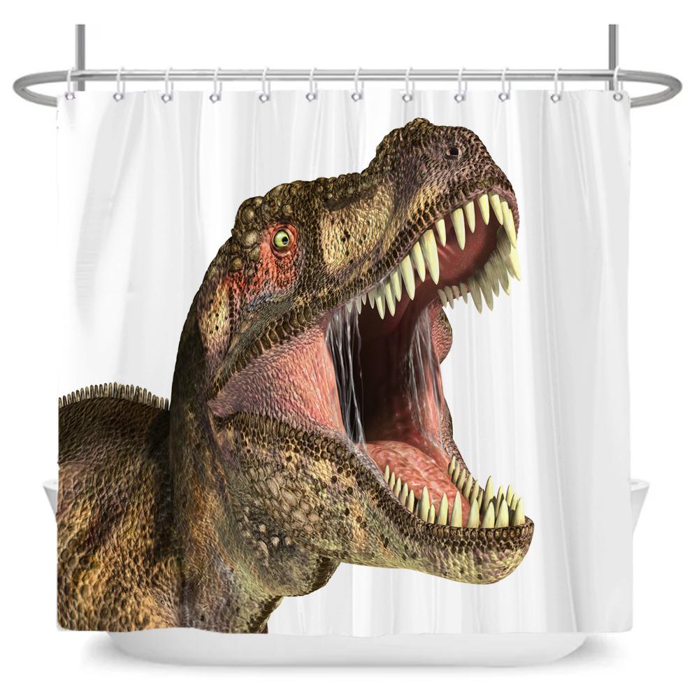 Funny Dinosaur Shower Curtain Bathroom Dino Cool for Kids Boys Silhouette Animal Cartoon White Fabric Bath Curtain Home Decor