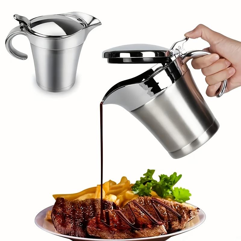 Elegant Double-insulated Stainless Steel Gravy Boat with a Hinged Lid - Perfectly Suitable for Pouring Juices and Creams