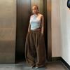 Casual Wide-Leg Pants Women Autumn Loose Simple Basic Pocket High Waist Trousers Corduroy Streetwear Long Bottoms