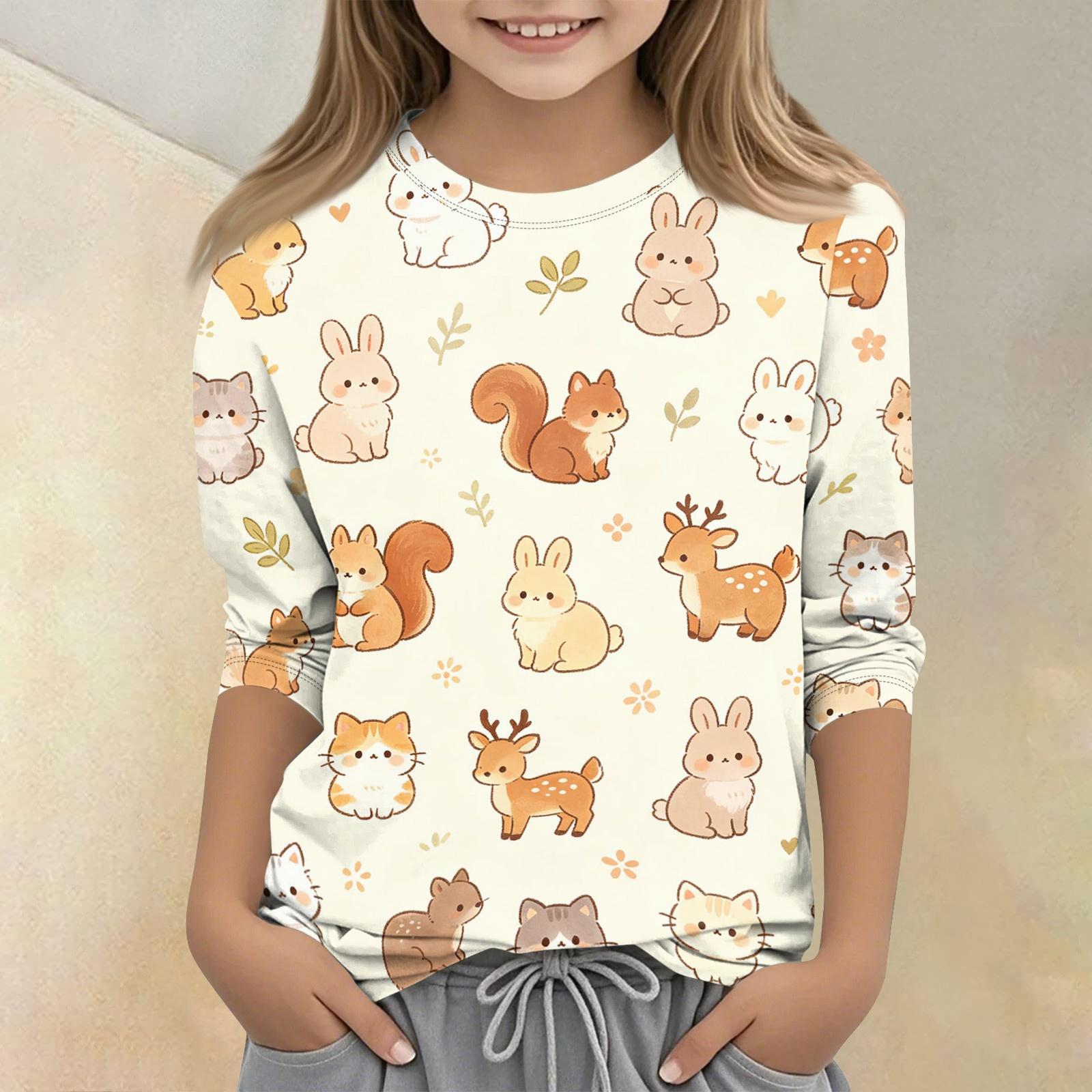

Kids Animal Print Crew Neck Three Quarter Sleeve Casual T Shirt Soft Fabric Comfortable Fit Lightweight Design 130