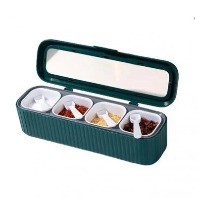 Grids Seasoning Box with Spoon Transparent 4 In 1 Seasoning Bottle Spices Storage Container Spice Kitchen Tools Gadgets