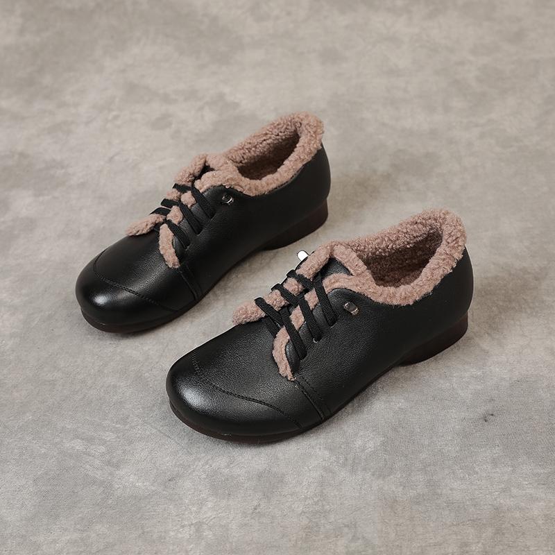 Fashion GKTINOO Women's Moccasins Winter Warm Wool Ladies Flats Genuine Leather Shoes Soft Soled  Woman Loafers Non Slip Female Footwear