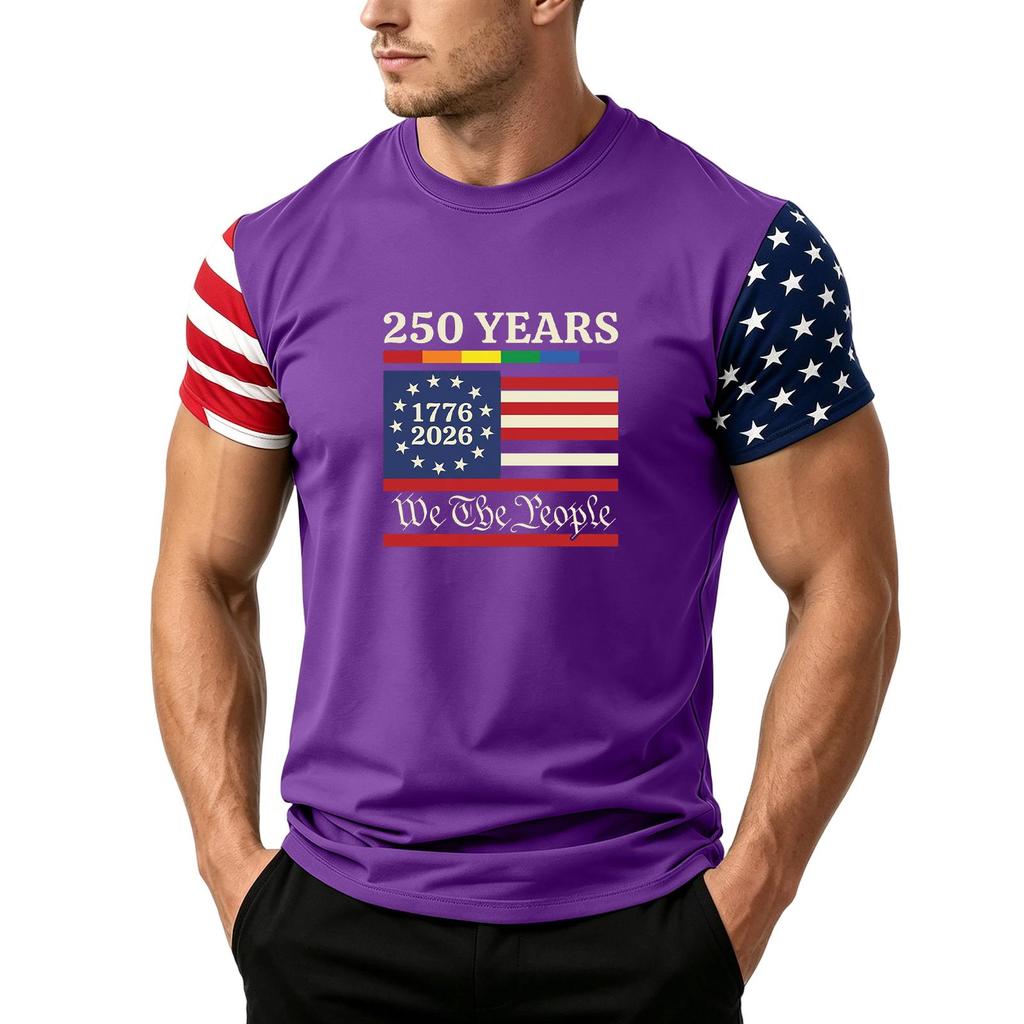 Men's Independence Day Flag Print Short Sleeve T-Shirt, Loose Casual Daily Summer Tops