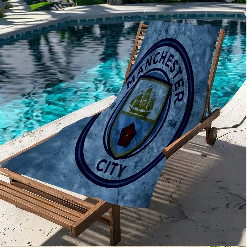 Manchester City FC Tryck Strandhandduk, Mångsidig Lätt Absorberande Strandhandduk för Pool Surf Yoga Badrum, Perfekt Födelsedag Semesterpresent