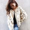 Chicwish Heart Knit Ivory Pom-Pom Cardigan,