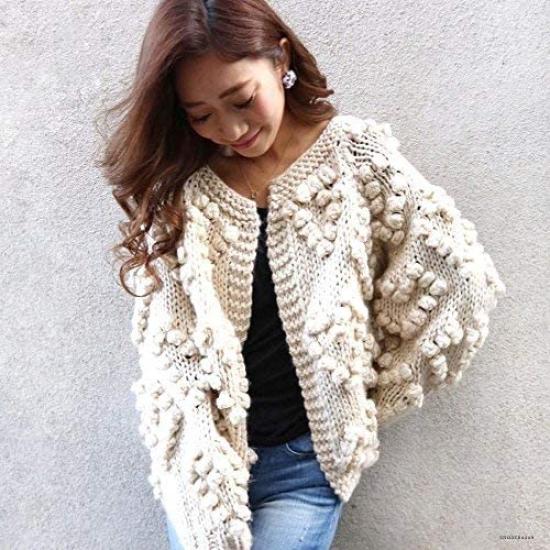 Chicwish Heart Knit Ivory Pom-Pom Cardigan,