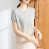 Women's Knitted T-shirt Ice Silk Short Sleeved Round Neck Top for Middle-aged and Elderly Women's Clothing