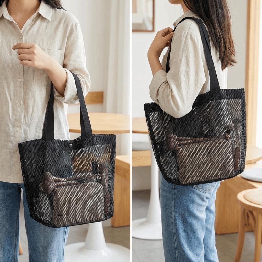 Lightweight Mesh Beach Bag Large Capacity Shoulder Handbag Toiletries Organizer Picnic