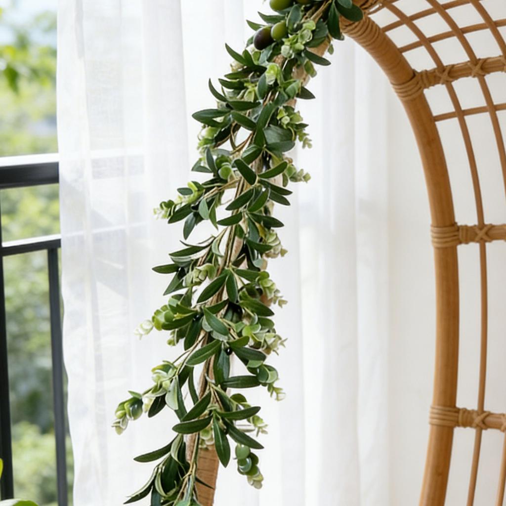 1.8M Artificial Olive Berries And= Leaves, Suitable For Home Landscaping And Decorative Purposes.