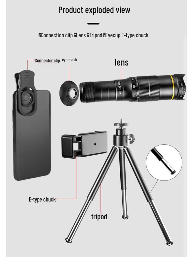 Universal Mobile Telescope Lens: 32X Quick Adjust Zoom Telephoto for Smartphones