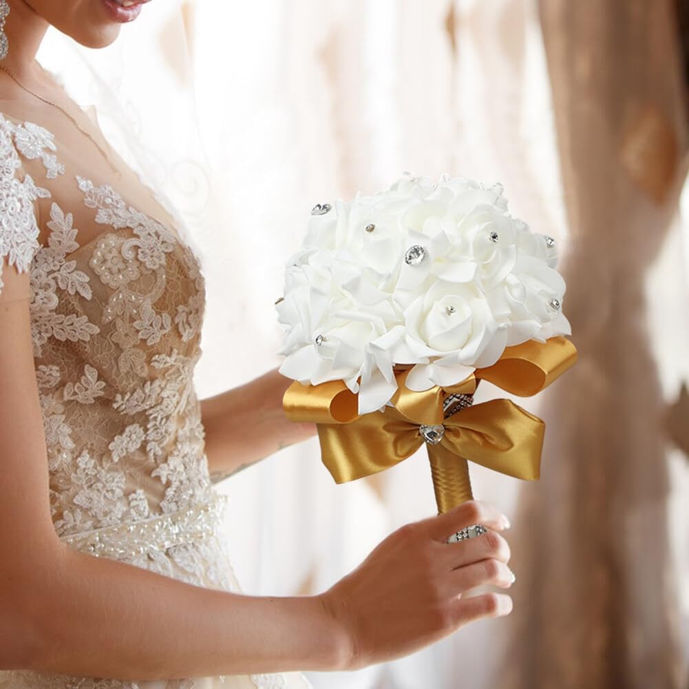 Hand Flower Toss Rose Wedding Pe Foam Simulation Bouquet Sparkling Rhinestone Jewelry Hand Flower Toss Bouquet Diamond