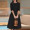 ZANZEA Women Elegant Casual Round Neck Half Sleeve Dress