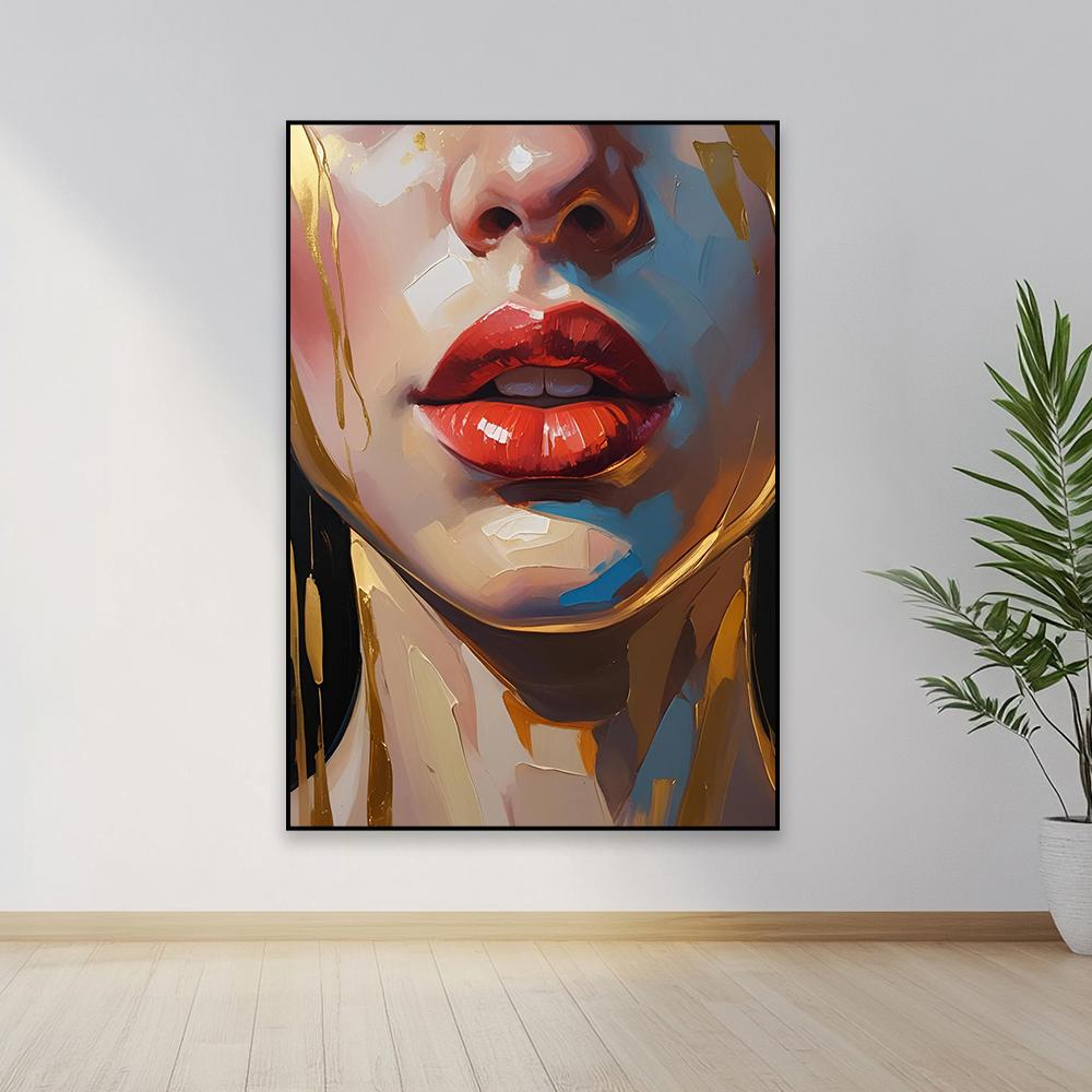 Fashion Portrait with Champagne Glass Wall Art Poster Blue Abstract Woman Wall Art Print Aesthetic Art Canvas Painting Decor