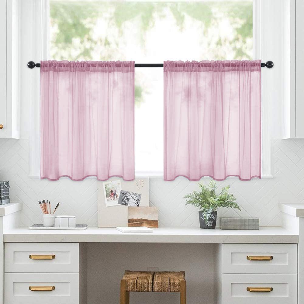 

2pcs Sheer Kitchen Short Curtains Rod Pocket Room Divider Semi-Blackout Window Valances for Bathroom Bedroom Rideaux Chambre 2pcs-76x60cm рожевий