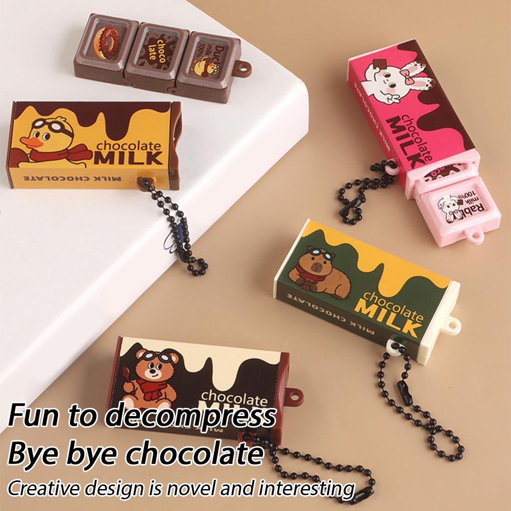Simulated Chocolate Fidget Toy Japanese Style Stress Relief Keychain Bendable Snap Sensory Toy Creative Gift For Kids Adults