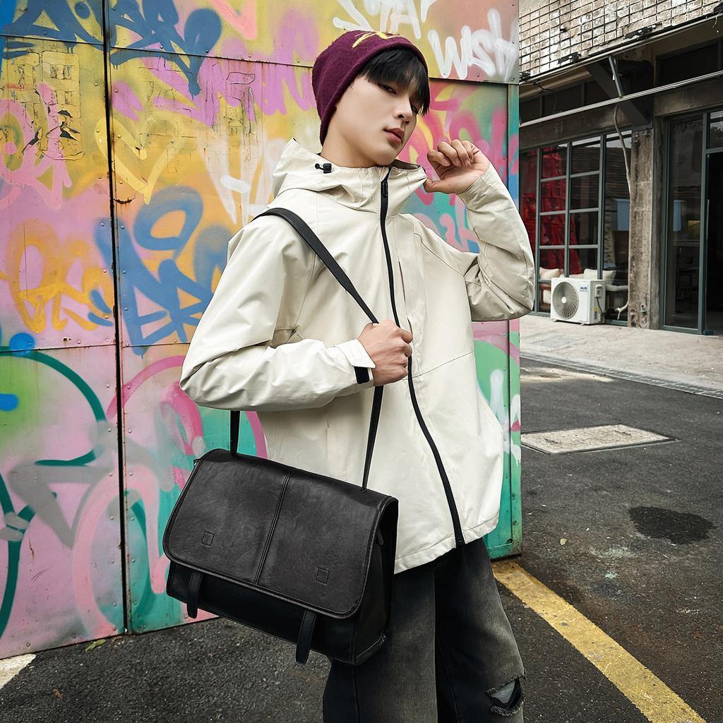 Wind Pu Soft Leather Shoulder Bag Men'S And Women'S Large-Capacity Commuter Messenger Bag Casual Versatile Messenger Bag Green