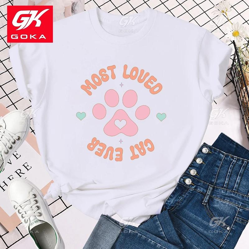 

Premium Ctton T Shirt Most Loved Cat Ever Print T Shirts for Women Short Sleeve Round Neck Top Cute FashionCreative Unisex Tees S