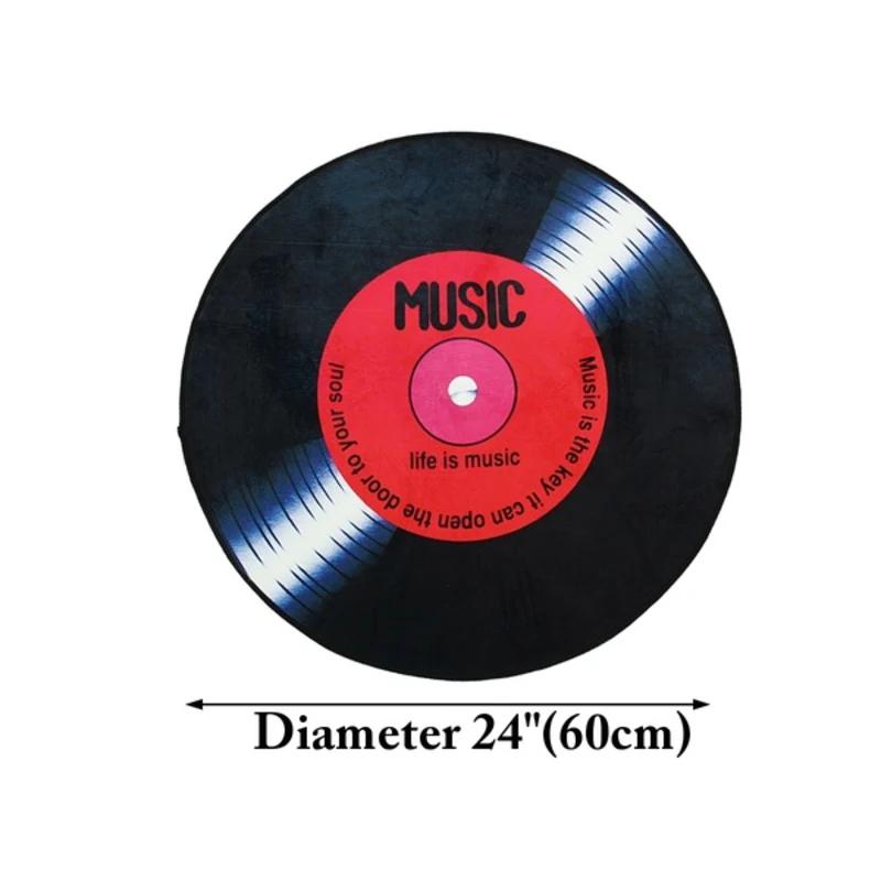 Vinyl Record Printed Soft Fabric Round Floor Mat Carpet Room Area Bedroom Rug Modern