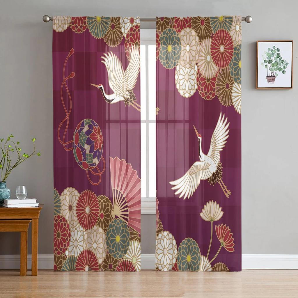 Japanese Geisha Tulle Curtains For Living Room Bedroom Decor Chiffon Sheer Voile Kitchen Window Curtain