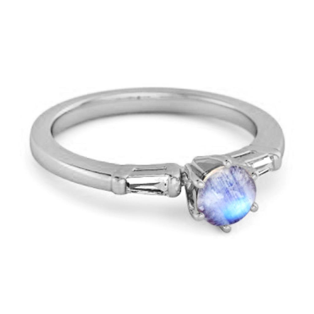 Moonstone Three Stone Ring - 925 Sterling Silver