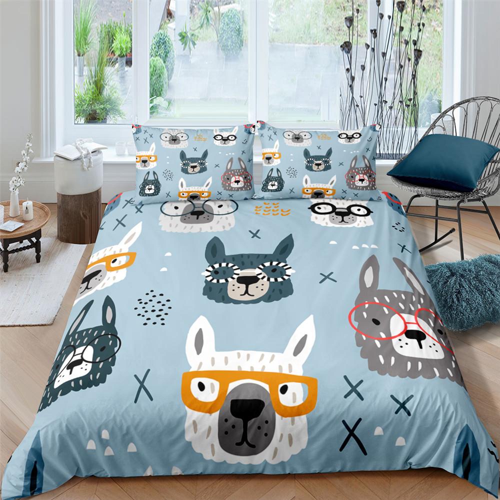 Funda Nórdica de Animales de Dibujos Animados Rey Reina Elefante Jirafa León Juego de Cama para Niños Vida Salvaje Amarillo 2/3 Piezas Funda de Colcha de Poliéster