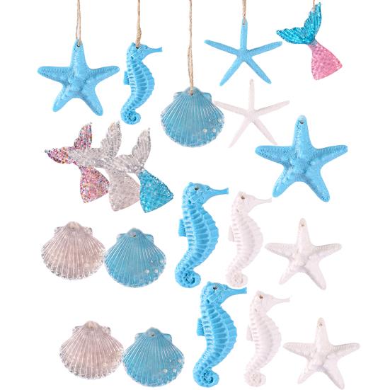 

20Pcs Resin Pendants Compact Cartoon Seashell Starfish Hippocampus Shape Lovely Xmas Tree Pendants Ornaments Holiday Supplies разноцветный