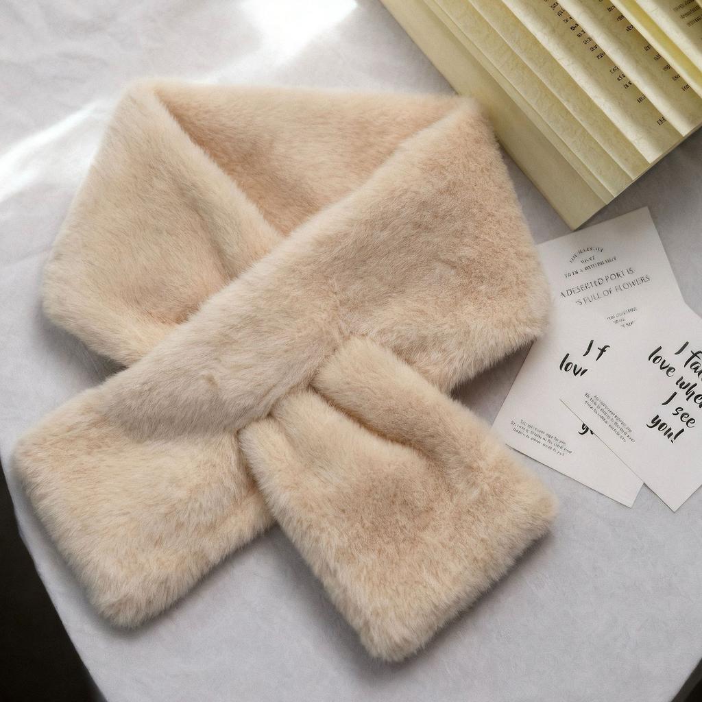 Korean Winter Faux Rabbit Fur Scarf Women Girls Scarf Soft Plush Scarves Solid Color Neck Collar Warmer Stuff Christma Gift