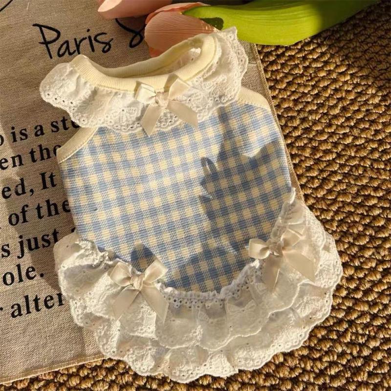 Summer Pet Lace Skirt Lightweight Cat And Dog Bow Lace Vest Thin Plingham Cute Princess Clothing Cat Dog Clothes Pet Supplie