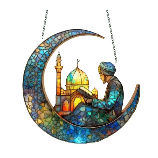 2D Acrylic Star Moon Lantern Suncatcher, Crescent Moon Window Hanging Ornament for Home, Patio, Garden, Ramadan Decor, Housewarming Gifts for Family