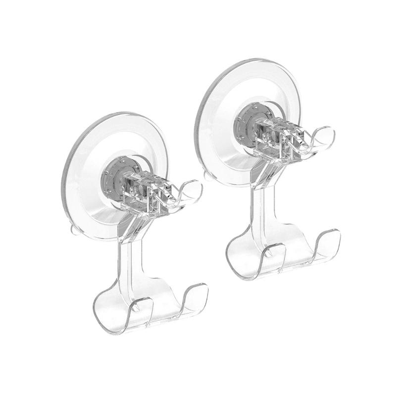 2Pcs Shower Organizers Clear Plastic Suction Hook For Razors Holds Easy Mounted 1