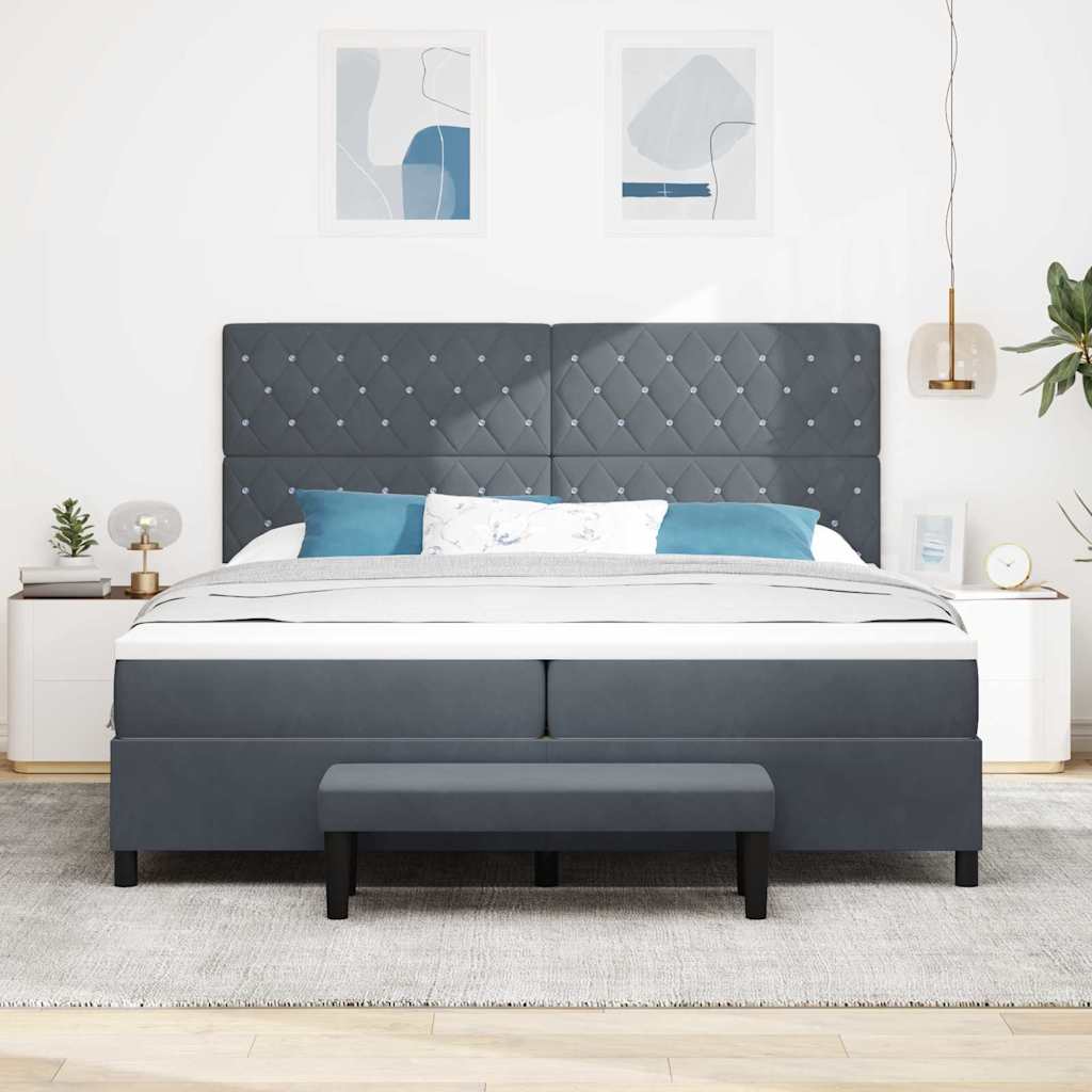 Box Spring Bed with Mattress Dark Grey 200 X 200 Cm Velvet