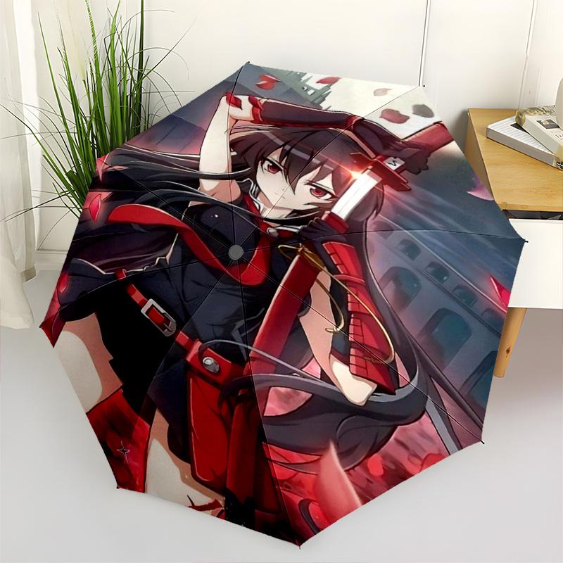 

1pc Red Rose Festival Gift Automatic Opening/Closing Umbrella with 3-Fold Design, 8-Bone Frame for Outdoor Use - Perfect for Fans, Travelers, Dai