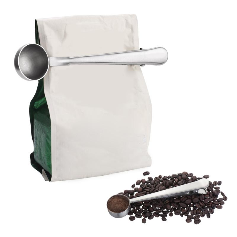 Two-in-one Cute Stainless Steel Coffee Spoon Sealing Clip Tea Coffee Measuring Spoon Scoop Kitchen Decor Accessories