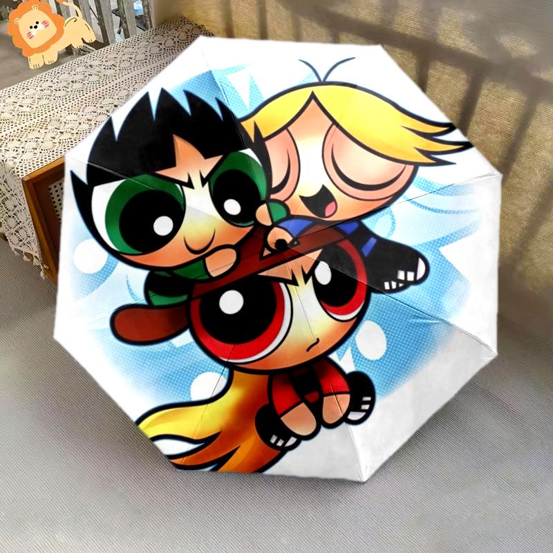 1PC The Powerpuff Girls Umbrella Portable Folding Umbrella Iron Frame Hole Bone Structure Outdoor Home Umbrella A4
