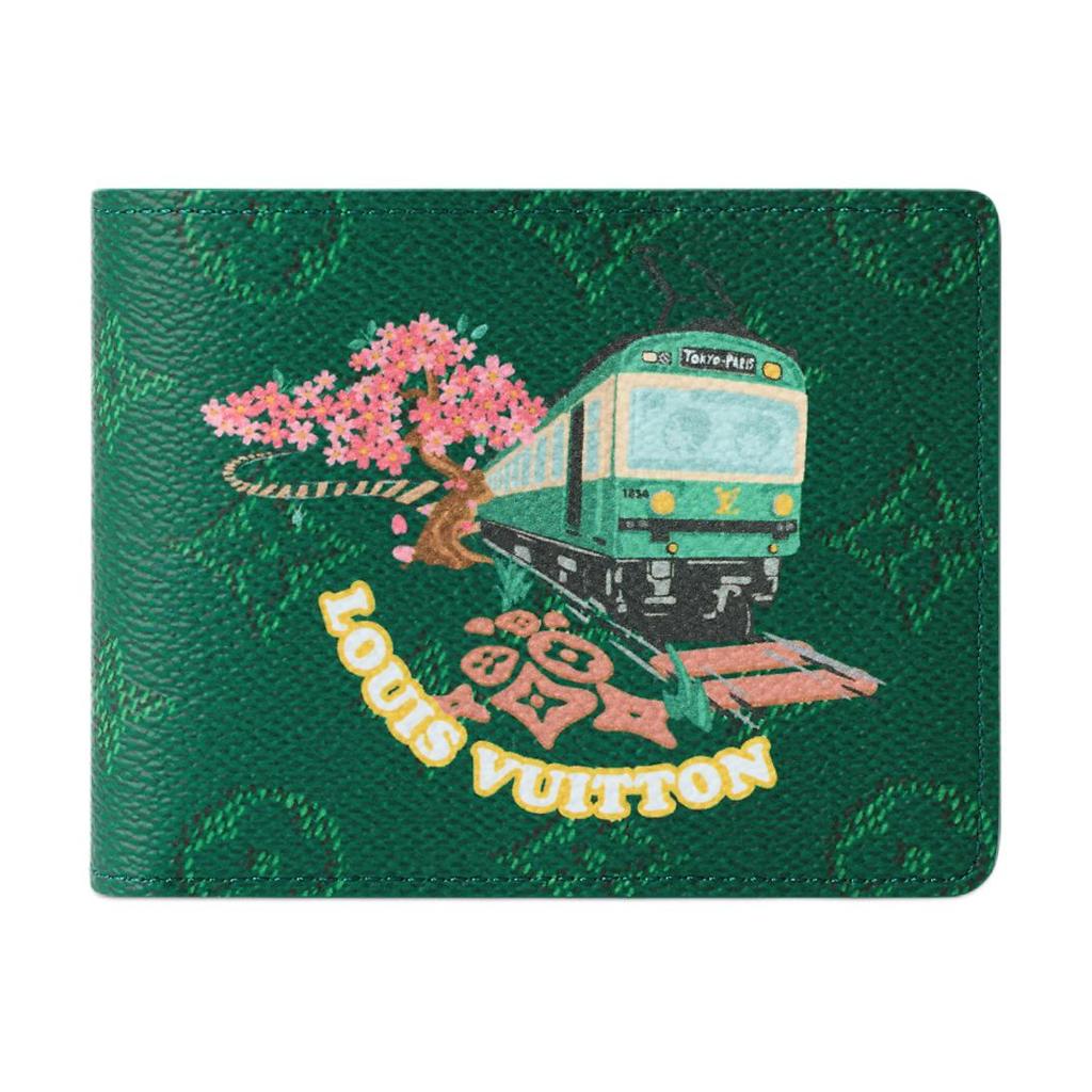 Louis Vuitton X Nigo Slender Logo Pattern Print Monogram Coated Canvas Wallet Men Wallet Green M25986