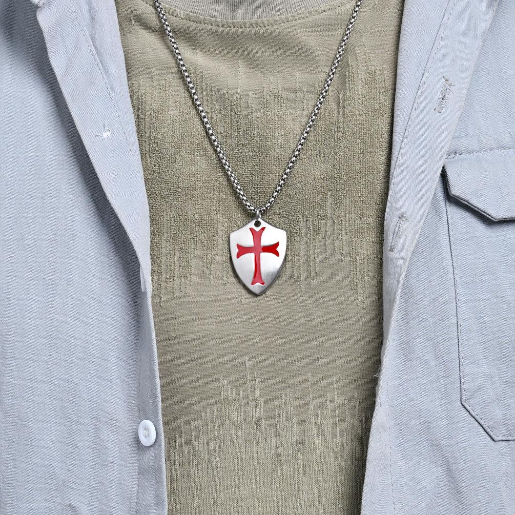 Vintage Cross Expeditionary Force Shield Titanium Steel Necklace Men's Personality Matte Fashion Versatile Sweater Chain Pendant