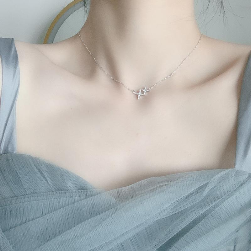 

Ожерелье из блестящего стерлингового серебра 925 пробы с пентаграммой и звездой, подвеска из фианита, креативное модное ожерелье для девушки, подарок на вечеринку, свадьбу, ювелирные изделия 40cm