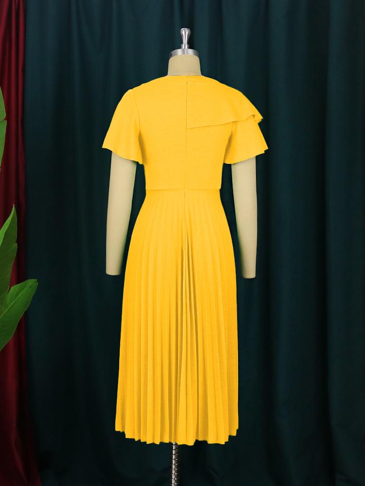 Frauen Grün Plissee Midi Kleid Kurzarm Rüschen Elegante Elastische EINE Linie Frühling Sommer Mode Kleid Party Geburtstag Robe