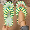 Fashion Fashion Colorful Striped Plush Slippers Women Winter Comfortable Indoor House Flip Flops Woman Clip Toe Non Slip Bedroom Slides