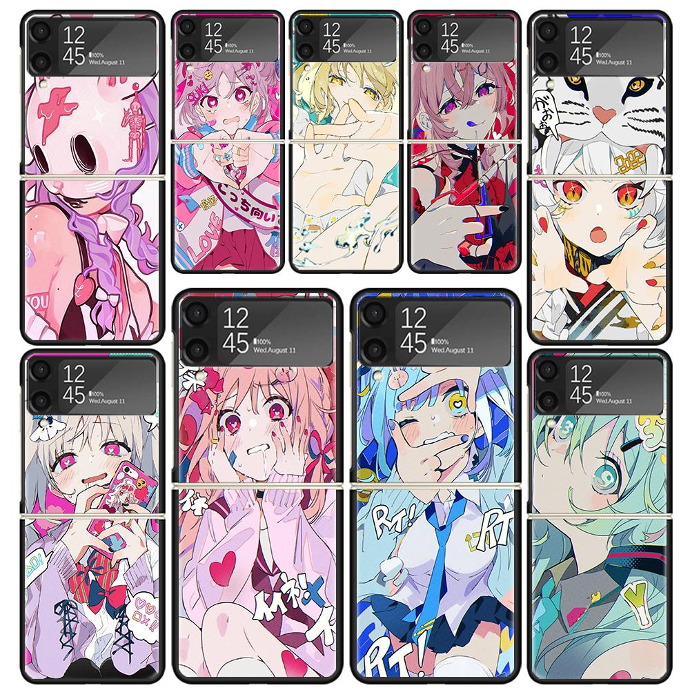 Cute Anime Girl INS Clear Phone Case For Samsung Z Flip 7 6 5 4 3 Galaxy ZFlip7 ZFlip6 ZFlip5 ZFlip4 ZFlip3 5G Print Cover Z Fli