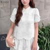 ZANZEA Elegant Women Casual Round Neck Short Sleeve Blouse