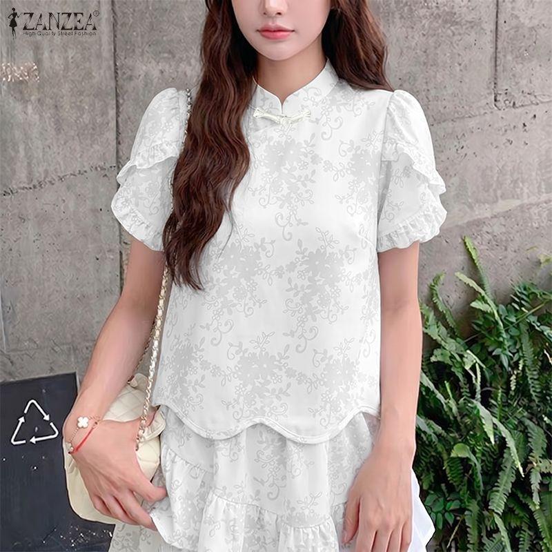 ZANZEA Elegant Women Casual Round Neck Short Sleeve Blouse